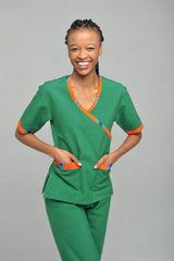 Mock Wrap scrubs -African print trimming - Zamani Range