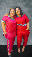 African print scrubs with Ndebele Trimmings