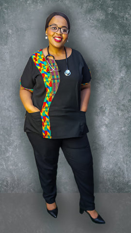 African print scrubs-with kente trimming (set)